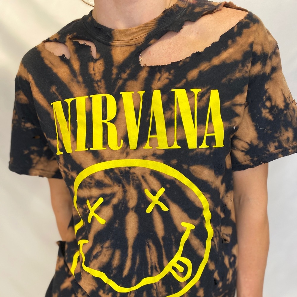 Custom dyed distressed band t-shirt.